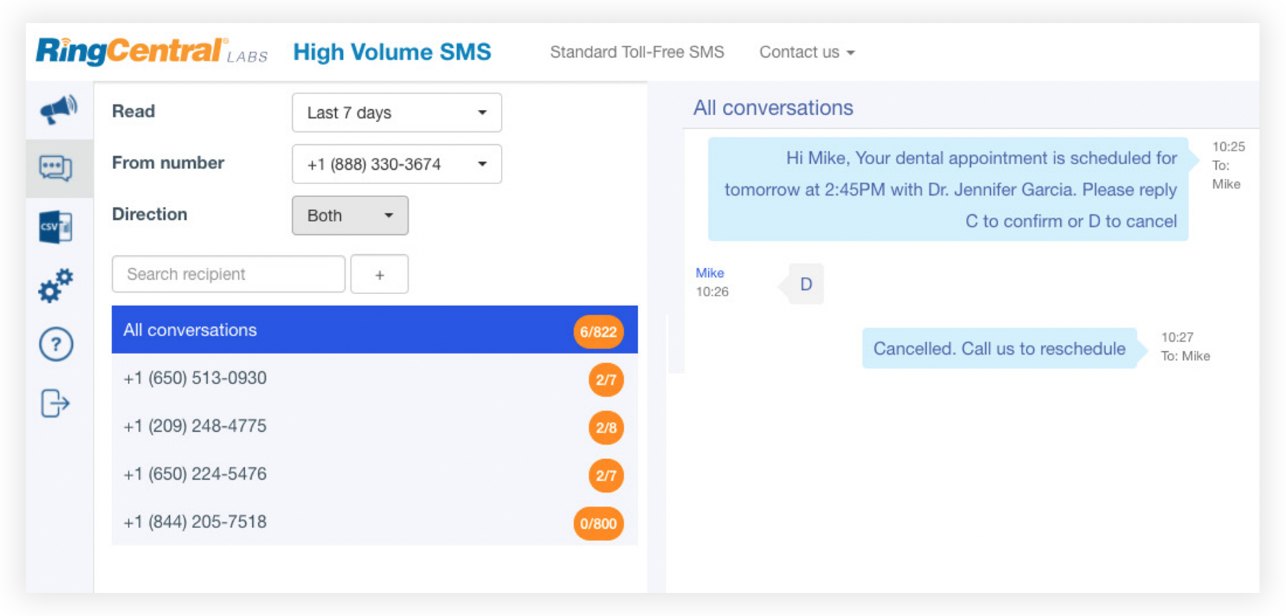 RingCentral High Volume SMS